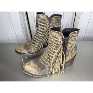Corral Women's Zipper Fringes Western Leather Boots Brown Cream Size 8.5
